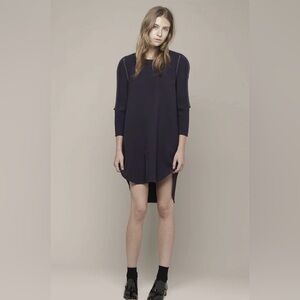 3.1 Philip Lim Navy Shift Dress Virgin Wool Silk Edge, Size 4